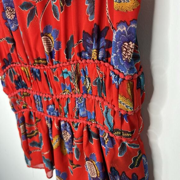 Rebecca Minkoff Top Womens Medium Red Floral Lucy Sleeveless Ruffle Tier Chiffon - Picture 9 of 16